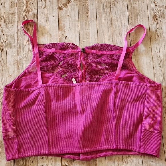 Free People HavebMy Heart Crop lace top cotton camisole women's XL pink - Picture 2 of 4